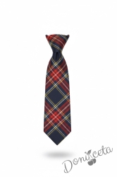 Комплект за момиче от 3 части карирана плисирана пола леко удължена с бяла изчистена риза и карирана вратовръзка, подходящ и за ученическа униформа