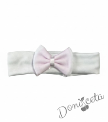 Лента за коса в бяло с панделка и тюл в розово