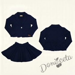 Детски комплект за момиче от пола от трико клош Роси и сако в тъмносиньо