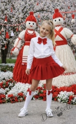 Комплект за момиче от 3 части- пола в черно, риза с дълъг ръкав и панделка 