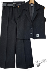 Детски комплект за момиче от 3 части в черно-сако Ким на ситни точици, панталон Ким на ситни точици и колан 2