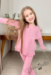 Комплект за момиче от 2 части в прасковено с  къдрички