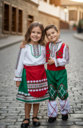 Мъжка или детска народна народна носия трибагреник за момче с фолклорни/етно мотиви, с потури в зелено