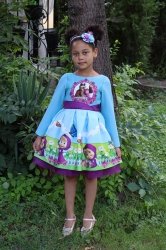 Официална детска рокля с дълъг ръкав в светлосиньо с Маша 297МШМДР