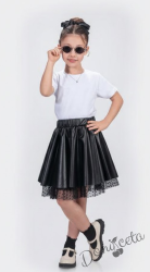 Детска кожена пола в тъмносиньо с тюл 