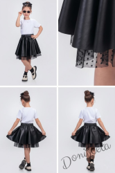 Детска кожена пола в тъмносиньо с тюл 