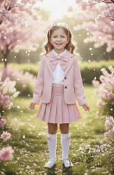 Детски комплект за момиче от 6 части- пола Тамара от трико и плисе в розово, сако, ризка с панделка, диадема и чорапки