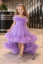Официална празнична детска рокля Мелиса в лилаво с ефирен тюл с шлейф 