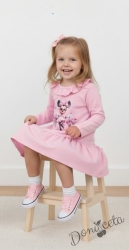 Детска рокля с дълъг ръкав с къдрички на бието в розово с любим герой