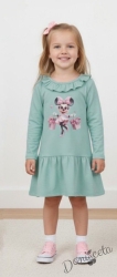 Детска рокля с дълъг ръкав с къдрички на бието в тюркоаз с любим герой