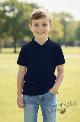 Детска тениска с яка в тъмносиньо, подходяща за момче или момиче и за ученическа униформа 