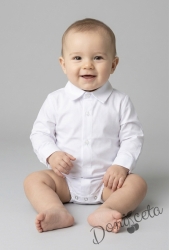 Детска боди-риза за момче в бяло с дълъг ръкав 