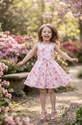 Детска рокля в нежен цвят с пеперуди тип клош 