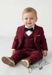 Официален бебешки или детски костюм за момче в бордо от 5 части със сако