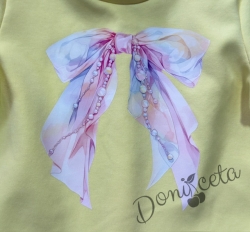 Детска спортна рокля с дълъг ръкав в жълто с джобчета