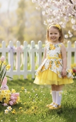 Детска официална рокля клош с жълти цветя  с тюл Надежда
