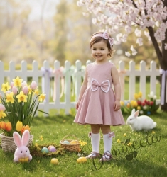 Официална или ежедневна детска памучна рокля клош в пепел от рози Вилина