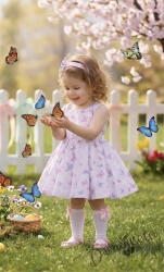 Детска памучна рокля в розово с пеперуди тип клош Вилина