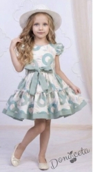 Детска рокля в екрю с флорален принт в маслинени нюанси