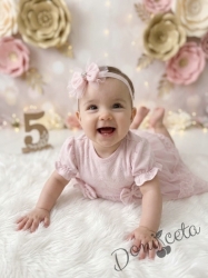 Бебешка рокля в бонбонено розово с нежна бродерия