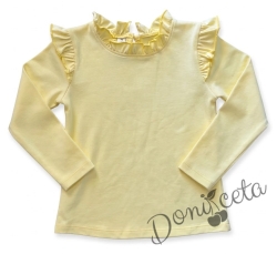 Детска блуза с дълъг ръкав за момиче с къдрички и кант в жълто