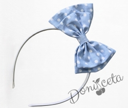 Ръчно изработена диадема с бели точки и синя панделка