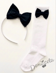 Комплект ръчно изработена диадема и чорапки с панделки в черно