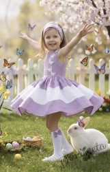 Официална детска рокля в лилаво и бяло с 3D пеперуди Далента