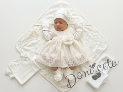 Комплект за изписване от 7 части за момиче в бяло с дантела и цвете