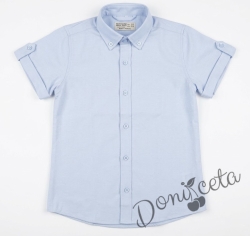 Детска риза с къс ръкав за момче в светлосиньо с сини копчета