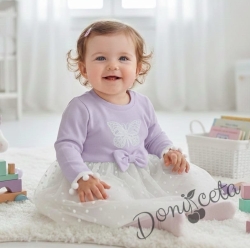 Бебешка ежедневна рокля с дълъг ръкав в лилаво с пеперуда и тюл