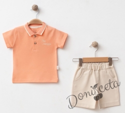 Комплект за момче от 2 части - тениска и къси панталони в оранжев цвят