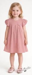 Детска ежедневна рокля с къс ръкав в розово от памучен муселин