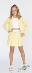 Комплект за момиче от 2 части-пола и късо сако с дълъг ръкав в жълто
