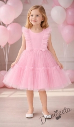 Официална или ежедневна детска рокля в розово с ефирен тюлен завършек