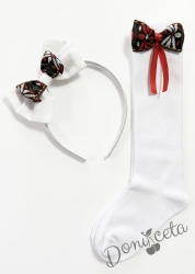 Комплект от ръчно изработена диадема и чорапи с фолклкорни и етно мотиви в бяло 