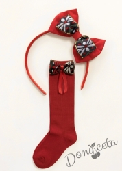 Комплект от ръчно изработена диадема, чорапи с фолклорни и етно мотиви в червено