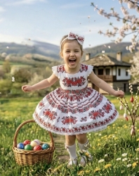 Детска рокля без ръкав с фолклорни и етно мотиви тип народна носия 