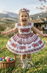 Детска рокля без ръкав с фолклорни и етно мотиви тип народна носия 