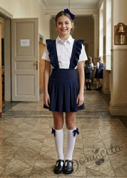 Комплект от сукман трико Гери в тъмносиньо и ризка с къс ръкав в бяло