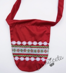 Детска народна престилка в червено с фолклорни етно мотиви за момиче 