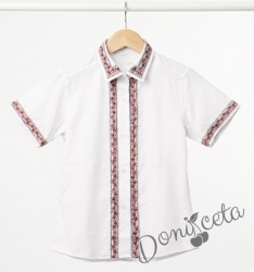 Детска риза с къс ръкав в бяло с фолклорни и етно мотиви