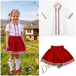 Комплект за момиче от 2 части- пола с риза с къс ръкав с фолклорни/етно мотиви 