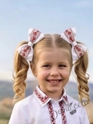 Комплект 2 броя панделки с фиби в бяло с етномотиви