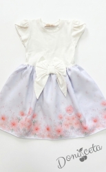 Детска ежедневна рокля в екрю и нежно лилав цвят с флорални мотиви