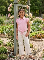 Комплект за момиче от две части розова риза с нежна бродерия и бежов панталон
