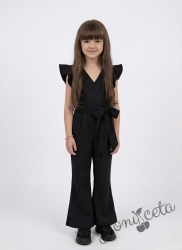 Елегантен детски дълъг гащеризон за момиче в светлосиньо с къдрички 