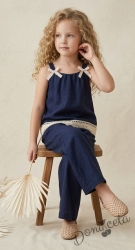 Комплект за момиче от топ и разкроен панталон в синьо