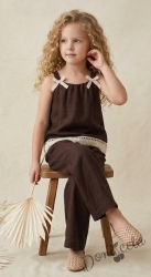 Комплект за момиче от топ и разкроен панталон в кафяво