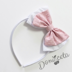 Ръчно изработена диадема в бяло и розово на бели точки